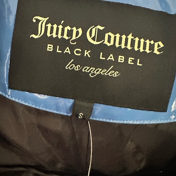 Juicy Couture Vinyl Women’s Long Glossy Puffer Blue Coat Size Small NWT - Picture 5 of 7